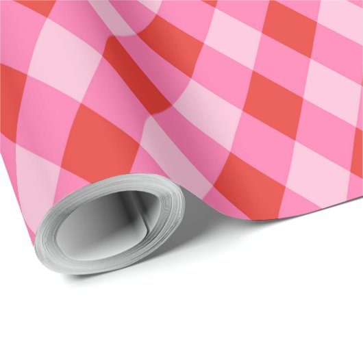 Retro Kerst Diamantruit - Rood & Roze Cadeaupapier (Rol Hoek)