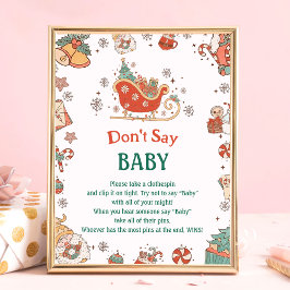 Retro Kerst "Don't Say Baby" Baby shower spel Poster