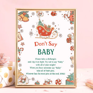Retro Kerst "Don't Say Baby" Baby shower spel Poster
