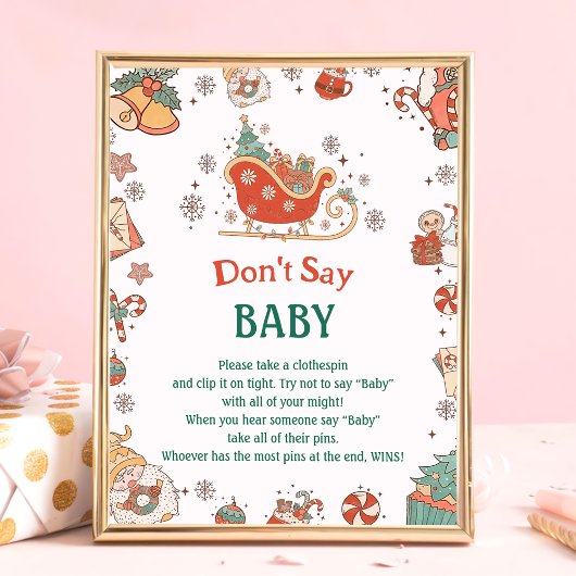Retro Kerst "Don't Say Baby" Baby shower spel Poster