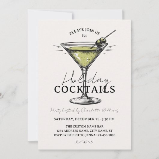 Retro Kerst Dranken Cocktails Kerstfeest Kaart (Voorkant)