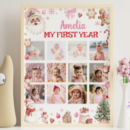 Retro Kerst Eerste Jaar Foto Mijlpaal Bord Poster
