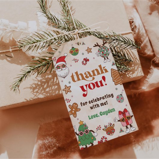 Retro Kerst Eerste Verjaardagsfeest Cadeaulabel