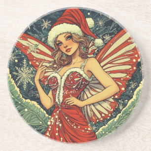 Retro kerst fee zandsteen onderzetter