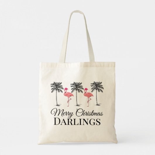 Retro Kerst Flamingo's en Palmbomen  Tote Bag (Achterkant)