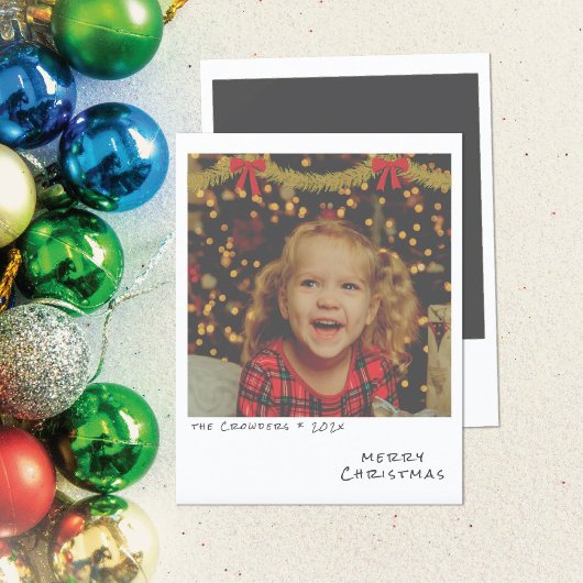 Retro Kerst Foto Kaart - Gouden & Rode Slinger