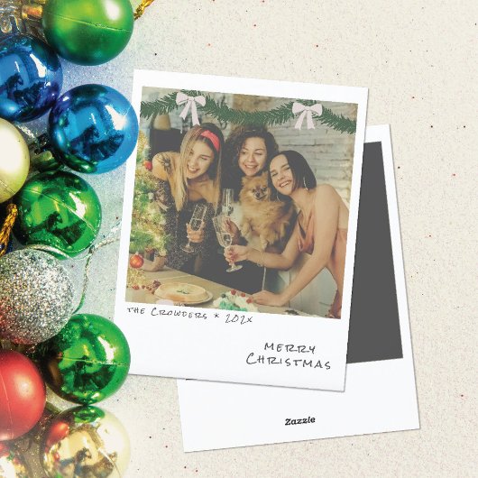 Retro Kerst Foto Kaart - Groene & Witte Slinger