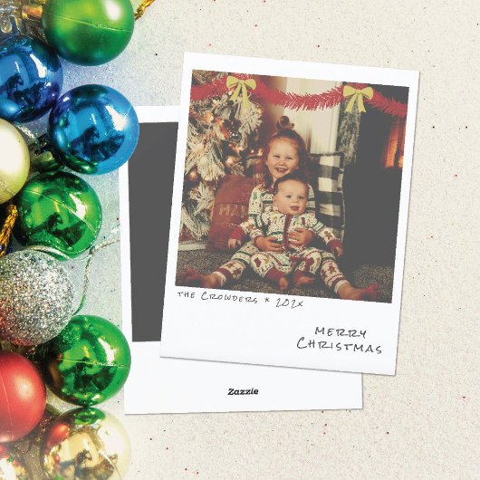 Retro Kerst Foto Kaart - Rode & Gouden Slinger