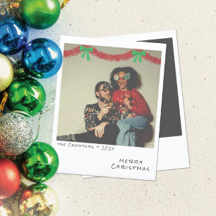 Retro Kerst Foto Kaart - Rode & Groene Slinger