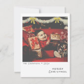 Retro Kerst Foto Kaart - Witte & Gouden Slinger (Voorkant)