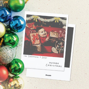 Retro Kerst Foto Kaart - Witte & Gouden Slinger