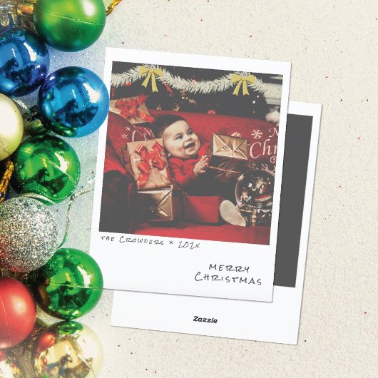 Retro Kerst Foto Kaart - Witte & Gouden Slinger