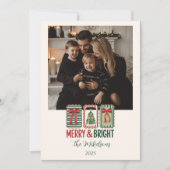 Retro Kerst Foto Merry & Bright Feestdagenkaart (Voorkant)