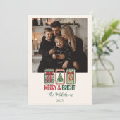 Retro Kerst Foto Merry & Bright Feestdagenkaart (Staand voorkant)