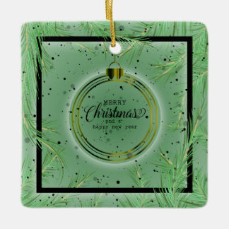 Retro Kerst Frame Takken Prettig Kerstfeest Keramisch Ornament