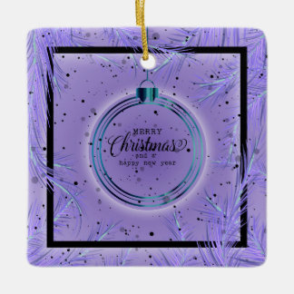 Retro Kerst Frame Takken Prettig Kerstfeest Keramisch Ornament