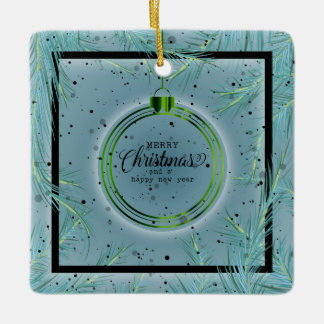 Retro Kerst Frame Takken Prettig Kerstfeest Keramisch Ornament