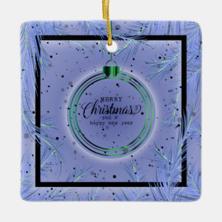 Retro Kerst Frame Takken Prettig Kerstfeest Keramisch Ornament