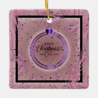Retro Kerst Frame Takken Prettig Kerstfeest Keramisch Ornament