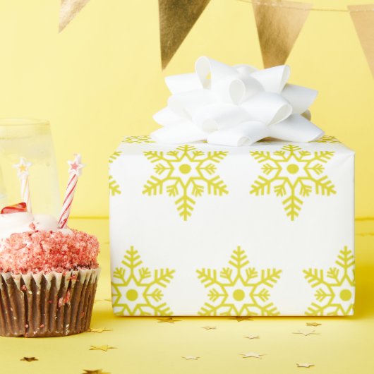 Retro Kerst Gele Sneeuwvlokken  Cadeaupapier (Verjaardagsfeest)