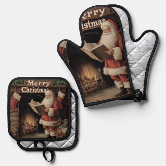 Retro Kerst Gezellige Van Ovenwant & Pannenlap Set (Voorkant / Achterkant)