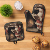 Retro Kerst Gezellige Van Ovenwant & Pannenlap Set (Top down)