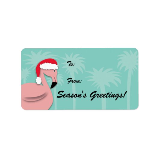 Retro Kerst Gift Label - Roze Flamingo (Voorkant)