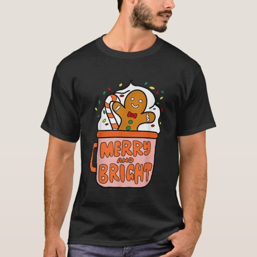 Retro Kerst Gingerbread Merry en Bright Chris T-shirt (Voorkant)