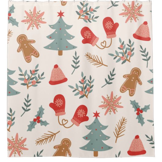 Retro Kerst Gingerbread Patroon. Douchegordijn (Voorkant)