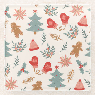 Retro Kerst Gingerbread Patroon. Glazen Onderzetter