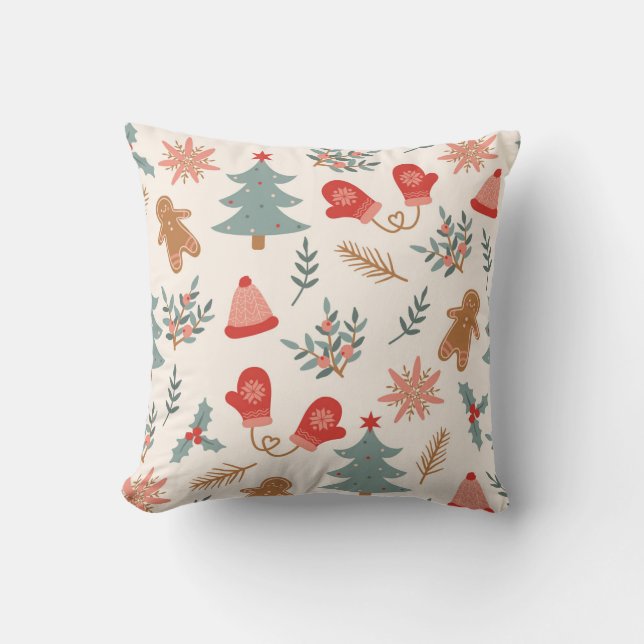 Retro Kerst Gingerbread Patroon. Kussen (Voorkant)