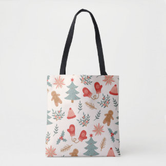 Retro Kerst Gingerbread Patroon. Tote Bag