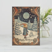 Retro Kerst Gouache afbeeldingen voor en achter Feestdagenkaart (Staand voorkant)