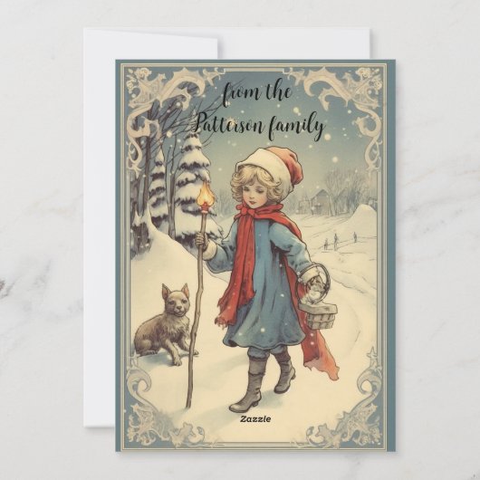 Retro Kerst Gouache afbeeldingen voor en achter Feestdagenkaart (Achterkant)