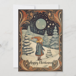 Retro Kerst Gouache afbeeldingen voor en achter Feestdagenkaart
