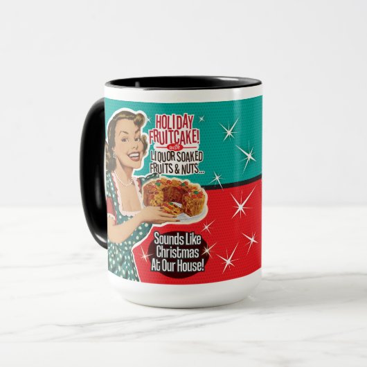 Retro Kerst Grappig als een Fruitcake Mok (Voorkant links)