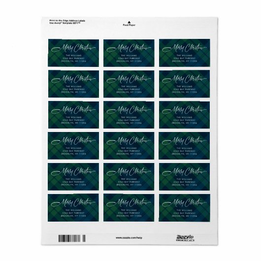 Retro Kerst Groen Blauw Plaid Etiket (Full Sheet)