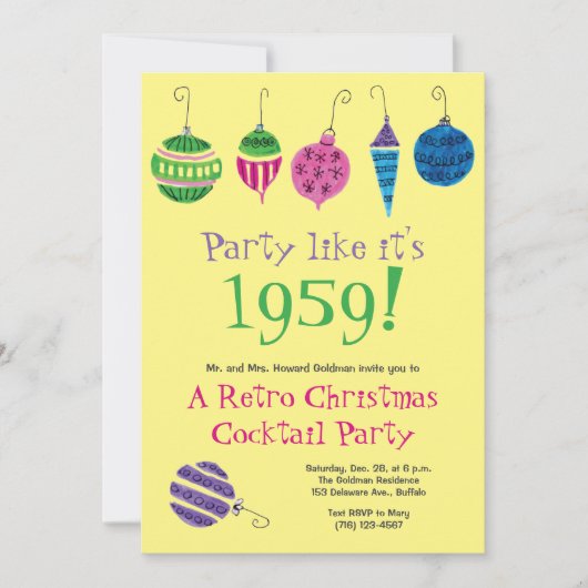 Retro Kerst Handgeïllustreerd Cocktailfeestje Kaart (Voorkant)