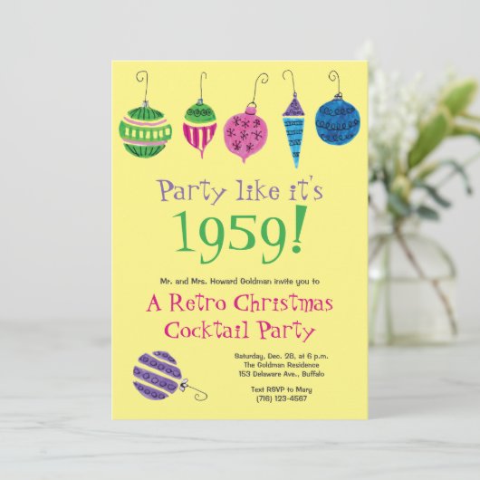 Retro Kerst Handgeïllustreerd Cocktailfeestje Kaart (Staand voorkant)