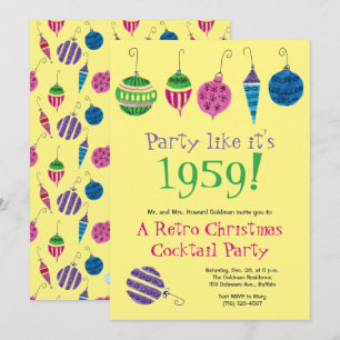 Retro Kerst Handgeïllustreerd Cocktailfeestje Kaart