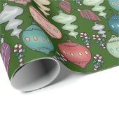 Retro Kerst Herladen - Pastels op Fles Groen Cadeaupapier (Rol Hoek)