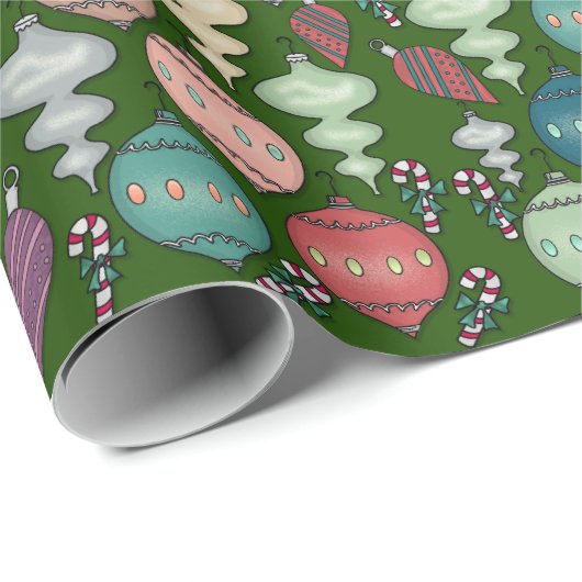 Retro Kerst Herladen - Pastels op Fles Groen Cadeaupapier (Rol Hoek)