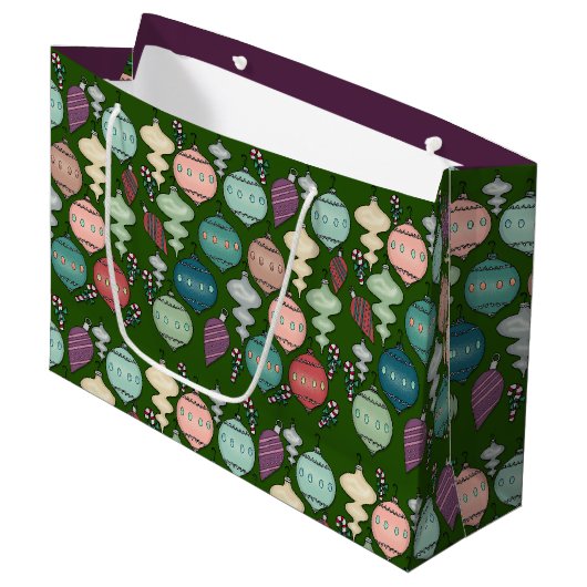 Retro Kerst Herladen - Pastels op Fles Groen Large Cadeautasje (Voorkant Gekanteld)