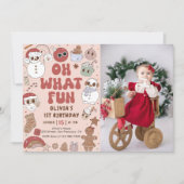 Retro Kerst Hippie Santa 1e Verjaardag Foto Kaart (Voorkant)