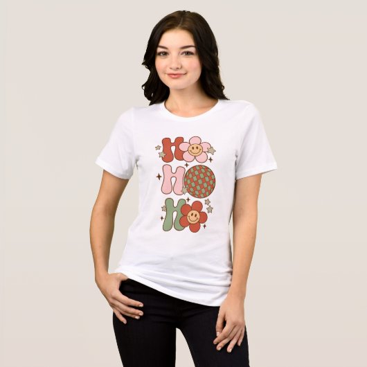 Retro Kerst Ho Ho Ho Happy Face en Discobal Tri-Blend Shirt (Voorkant volledig)