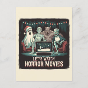 Retro Kerst Horrorfilms Vrienden Briefkaart