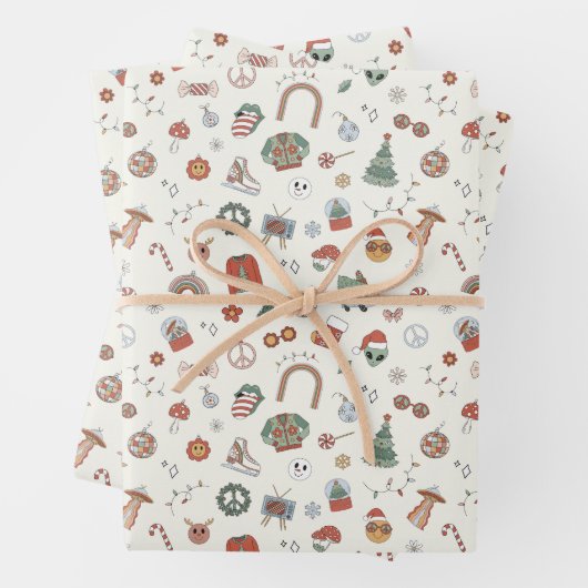 Retro Kerst Iconen Wrapping Papier Inpakpapier Vel (In situ)