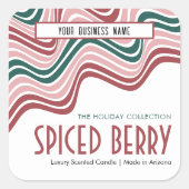 Retro Kerst Kaars Verpakking Rood Groen Groovy Vierkante Sticker (Voorkant)