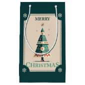 Retro kerst Kaart met geometrisch boomontwerp Klein Cadeauzakje (Voorkant)
