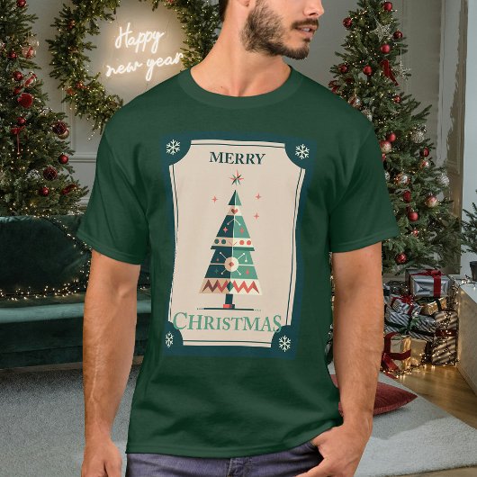 Retro kerst Kaart met geometrisch boomontwerp T-shirt